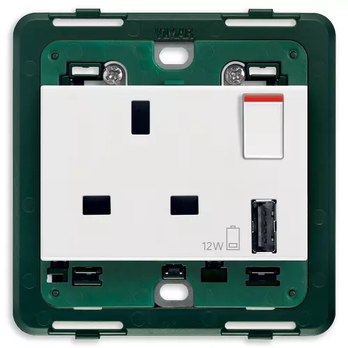 Vimar - 14223.A - 2P+E13ABS socket+red switch +A-USB white