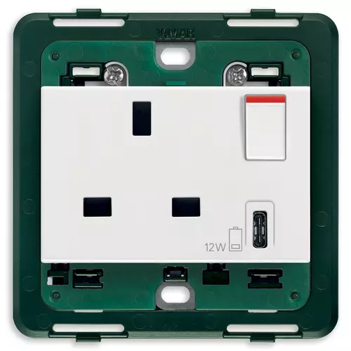 Vimar - 14223.C - 2P+E13ABS socket+red switch +C-USB white