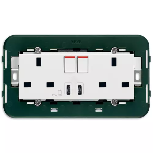 Vimar - 14224.CC - 2 2P+E13ABS socket+red switch+C/C- USB w