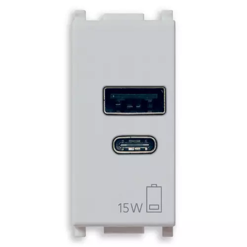 Vimar - 14292.AC.15.SL - Μονάδα ισχύος USB A+C 15W 5V 1M Silver