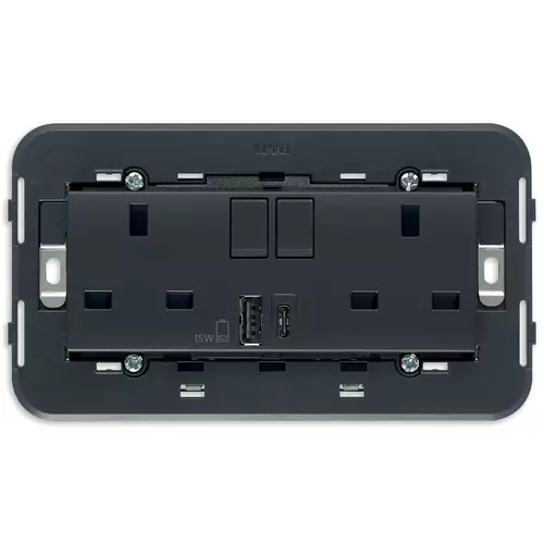 Vimar - 20224.AC - 2 2P+E13ABS socket+switch+A/C-USB grey