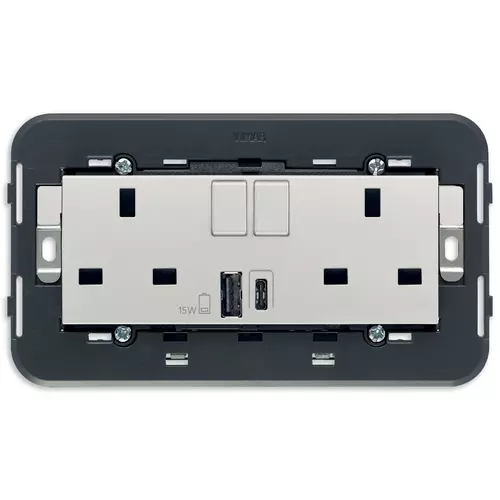 Vimar - 20224.AC.N - 2 2P+E13ABS socket+switch+A/C-USB Next