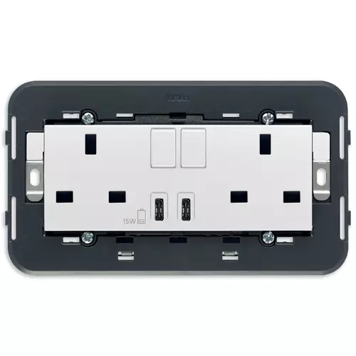 Vimar - 20224.CC.B - 2 2P+E13ABS socket+switch+C/C-USB white