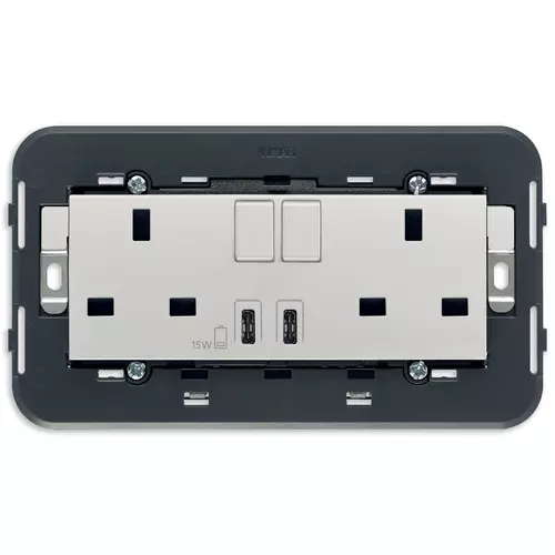 Vimar - 20224.CC.N - 2 2P+E13ABS socket+switch+C/C-USB Next