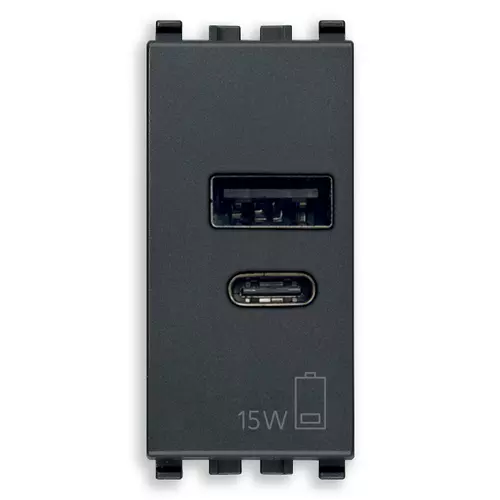 Vimar - 20292.AC.15 - Μονάδα ισχύος USB A+C 15W 5V 1M γκρί