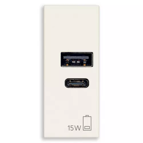 Vimar - 30292.AC15B - Alimentador USB A+C 15W 5V 1M blanco