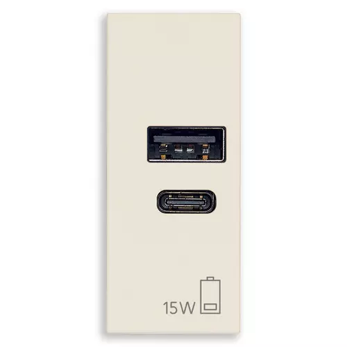 Vimar - 30292.AC15C - Μονάδα ισχύος USB A+C 15W 5V 1M canapa