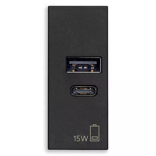 Vimar - 30292.AC15G - Alimentador USB A+C 15W 5V 1M negro