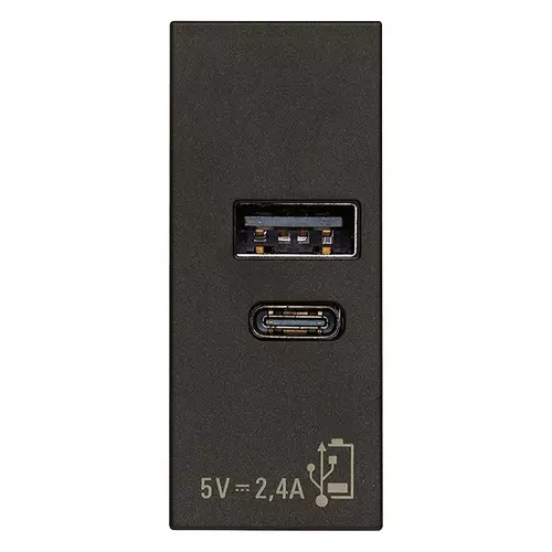 Vimar - 30292.ACG - Alimentador USB A+C 12W 2,4A 5V negro