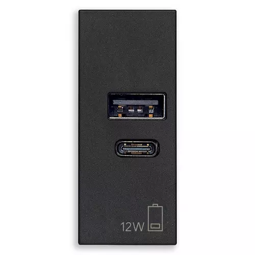 Vimar - 30292.ACG - Alimentador USB A+C 12W 2,4A 5V negro
