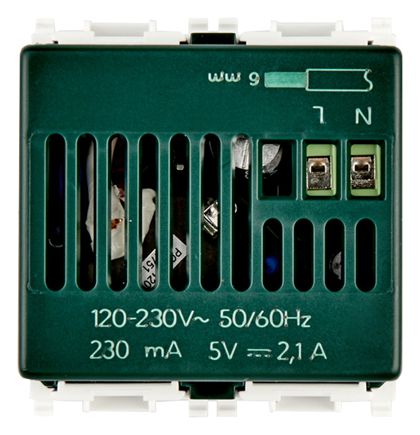 Prise chargeur USB 230V 1M alim 5V 1A blanc polaire 45x45mm ALTIRA